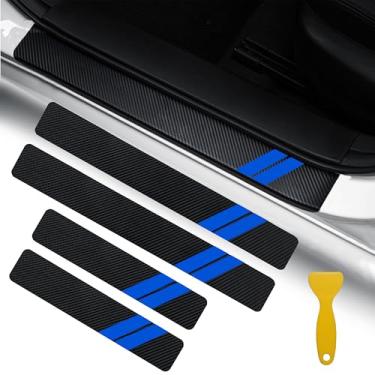 Imagem de YOSRTER 4 peças de adesivos de decoração de peitoril de porta para Dodge Charger Challenger Durango Journey Universal Fit to All Dodge Cars Protetor de soleira de porta de couro de fibra (acabamento