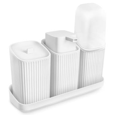 Imagem de Kit Para Banheiro 3 Peças Dispenser Sabonete Porta Algodão Escova (Branco)