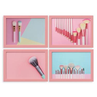 Imagem de Kit Quadros Decorativos Maquiagem Pincéis Moldura Rosa 4un 22x32cm - Q