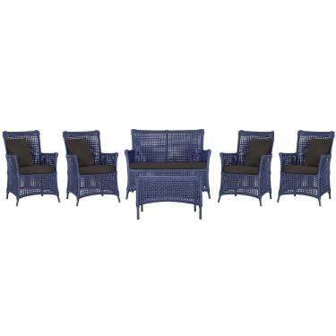 Imagem de Jogo Sofá 4 Poltronas E Mesa Igapó Preta E9 Trama Original Azul