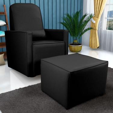 Imagem de Poltrona Para Amamentação Com Puff León Sintetico Preto