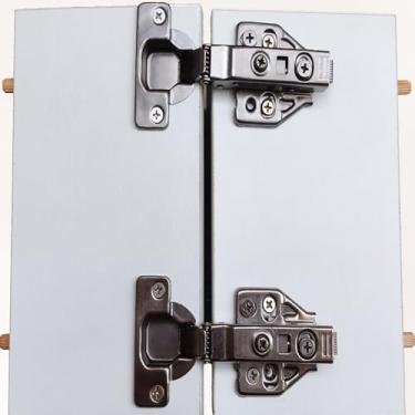 Imagem de 2 dobradiças macias de encaixe (preto) com encaixe, dobradiças de porta de armário de cozinha ocultas sem moldura de 105°, parafusos correspondentes em forma de copo de 35 mm, placa de clipe ajustável