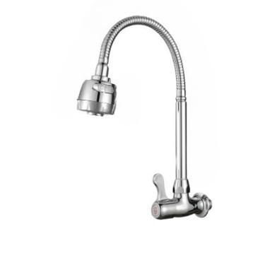 Imagem de Torneira de Cozinha Flexível Preta para Parede ideal para cozinha residencial duplo jato, 1/4 de volta, prática para limpeza e preparo de alimentos(prata/parede/Rotação)