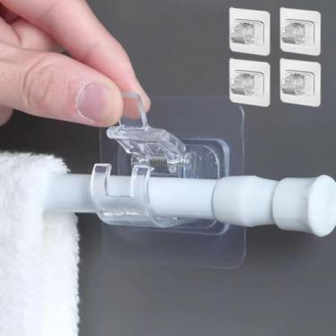 Imagem de 4 peças de suportes de varão de cortina atualizados, sem perfuração, sem perfuração, ganchos autoadesivos para varão de cortina, sem pregos, cabides de cortina ajustáveis, adequados para postes de