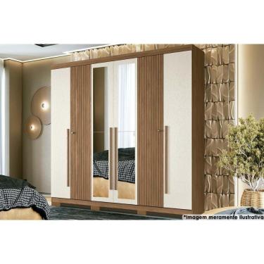 Imagem de Guarda Roupa Casal 6 Portas E 4 Gavetas C/ Espelho E Pés Buriti Jatoba/areia - Santos Andirá