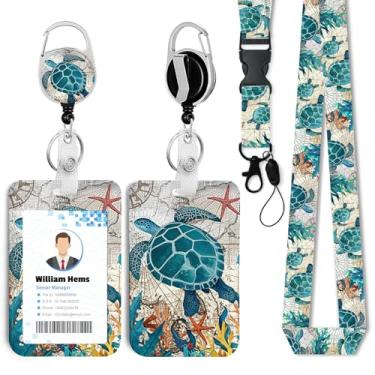 Imagem de Porta-crachá de identificação de tartaruga marinha com cordão de separação e carretel retrátil resistente - chaveiro mosquetão giratório de 360° para mulheres, estudantes, professores, enfermeiros