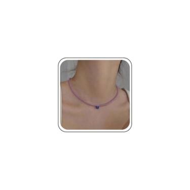 Imagem de Aneneiceera Gargantilha vintage de cristal roxo borboleta colar de strass roxo colar de ametista crua colar curto CZ colar de borboleta joia para mulheres, Adjustable, Zinco, Sem Pedra Preciosa