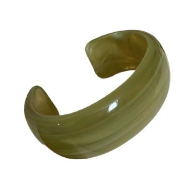 Imagem de KIFEDSLJ Pulseira aberta de resina acrílica colorida, geométrica, grossa, fina, larga para mulheres, joias de férias, diameter:8cm, Resina, Sem pedra