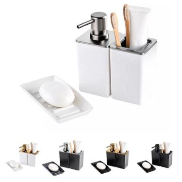 Imagem de Kit banheiro conjunto dispenser porta escovas e saboneteira cor:branco