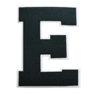 Imagem de 1 PÇ Patch de letra de chenille preto de 16,5 cm com borda branca – Remendos do alfabeto para roupas, jaquetas, mochilas, chapéus para decoração personalizada, nome personalizado e artesanato. (E)