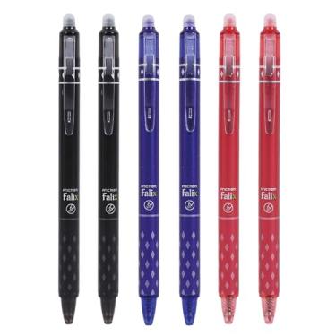 Imagem de MOZXIRZ 6 canetas de tinta de gel apagáveis, retráteis, 0,5 mm, ponta fina, preta + azul + vermelha, caneta apagável para mulheres, homens, meninas, meninos, escritório, material escolar (6 peças de