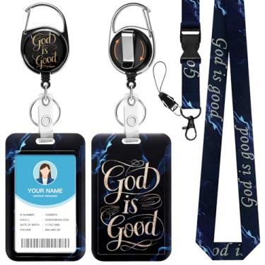 Imagem de Soleebee Cordão God is Good para crachás de identificação, lindo suporte de crachá de identificação e cordão destacável, chaveiro retrátil, carretel resistente com mosquetão giratório de 360° para