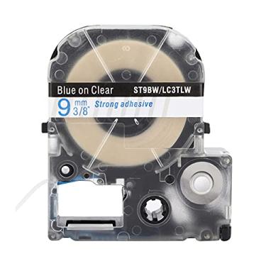 Imagem de Fita de etiqueta de substituição transparente resistente à abrasão e anticorrosão Fita de etiquetagem para máquina de etiquetagem KING JIM SR230C SR230CH SR530C Material plástico (Letras azuis com