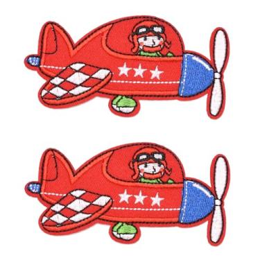 Imagem de 2 peças A Young Pilot Pilotando um Avião Bordado Costurado em Ferro em Remendos de Reparo de Tecido