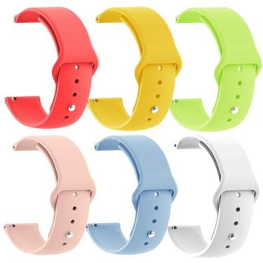 Imagem de LeyuBand Pacote com 6 pulseiras de silicone de 20 mm compatíveis com Amazfit Active 2/Active/GTR Mini/GTS 2 2e 3 4/GTS 2 4 Mini/Bip 3/3 Pro/Bip U Pro/Bip S Lite Smartwatch feminino e masculino