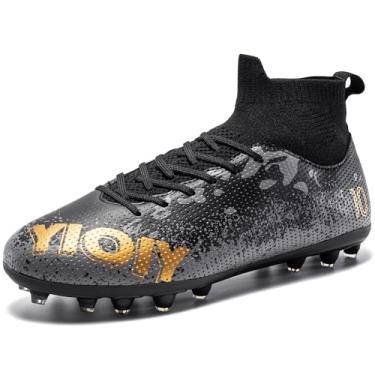Imagem de TUGONVAC Chuteiras de futebol unissex para adultos, cano alto, para treinamento, futsal juvenil, Preto/dourado, 8.5 Women/7 Men