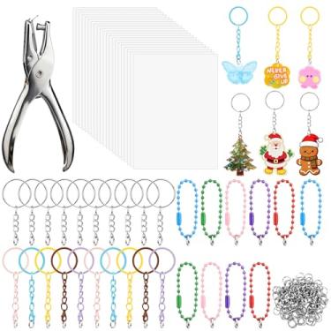 Imagem de HFKPJRT Kit de 153 folhas de plástico retrátil para crianças e adultos, 22 papéis de filme retrátil transparentes de 20 x 14,5 cm com acessórios para chaveiro, anéis de salto, fechos de lagosta, para
