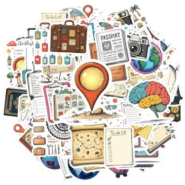 Imagem de 100 peças de adesivos vintage para viagem, aventura, mapa-múndi para passaporte, bagagem, pacote de adesivos Wanderlust para celular, guitarra, laptop, notebook, mala, notebook, bagagem, copo para