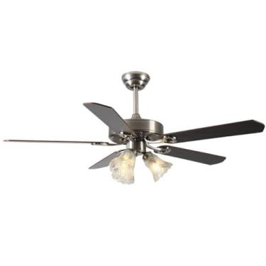 Imagem de Luminária pendente vintage em bronze antigo - com design de madeira e folha, ventilador integrado, controle remoto, inversor e ultrassilenciosa para sala de estar/jantar (42 polegadas)