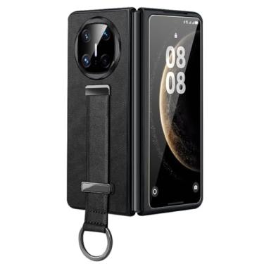 Imagem de FWYANZH Capa para Huawei Mate X7, suporte de alça de pulso capa de couro retrô anti-impressão digital retrátil capa de proteção de pulseira, preta, Mate X7