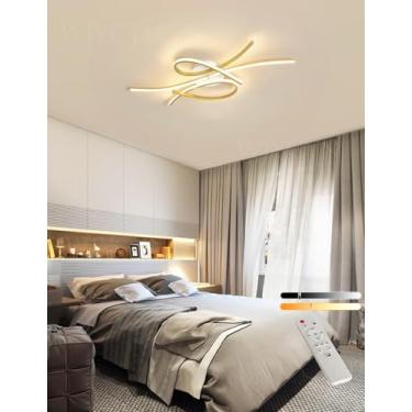 Imagem de Luminária de teto LED moderna para sala de estar, com brilho regulável de 10% a 100%, temperatura de cor 3000K/4500K/6500K, controle remoto, ideal para cozinha, sala de estar, escritório, qu