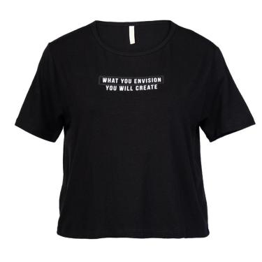 Imagem de Cropped Feminino Rechsul Plus Size Estampa Lettering Preto-Feminino