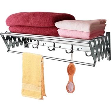 Imagem de EESCZVGBDX Escorredor de roupas - Linha de lavanderia retrátil montada na parede - Cavalo de roupas dobrável resistente com trilho de 6 barras - Secador de roupas leve com economia de espaço