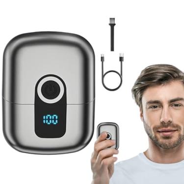 Imagem de Barbeador elétrico - Aparador de barba pequeno para homens - Kit de cuidados à prova d'água com visor de LED, aparador portátil para remoção de pelos faciais, uso doméstico em viagens