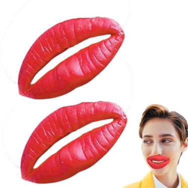 Imagem de 2 peças decoração de boca de salsicha de Halloween capa facial engraçada de látex lábios vermelhos adereços para baile de máscaras cosplay festa