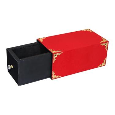 Imagem de Dynwave Caixa de madeira com gaveta para truques de mágica, acessórios de presente, ferramenta para ilusões de palco para mágicos, adultos e crianças, Vermelho 28x15x12.5cm