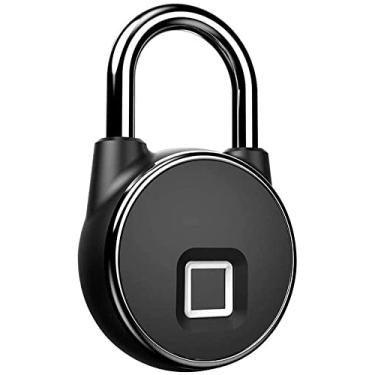 Imagem de Cadeado de impressão digital, cadeado de academia sem chave para armário, IP66 à prova d'água, cadeado inteligente para bagagem de bicicleta escolar ao ar livre (preto)