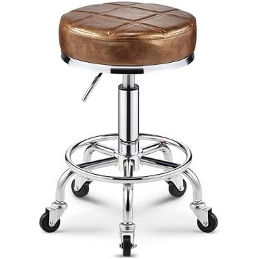 Imagem de BSNANCA Banqueta com rodas redonda com rodinhas de altura ajustável, banco giratório giratório ajustável