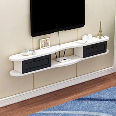Imagem de Armário de TV montado na parede prateleira de parede quarto sala de estar prateleiras flutuantes set-top box roteador prateleira de armazenamento armário de cabeceira fundo de TV prateleira de