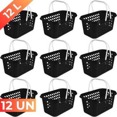 Imagem de Kit 9 Cesta Cestinha Plástica Supermercado Compras 3L c/ Alça Resisten