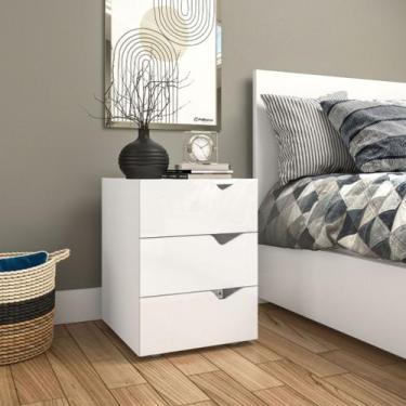 Imagem de Mesa de Cabeceira 3 Gavetas Porto Branca Politorno