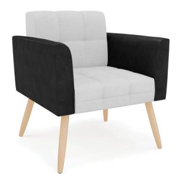 Imagem de Poltrona Pés Palito Natural Elisa Preto/Linho Cinza A05 D03 - D'Rossi 