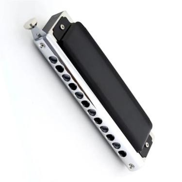 Imagem de Gaita profissional de 12 furos deslizante, cromática, instrumento, elegante, preta, requintada