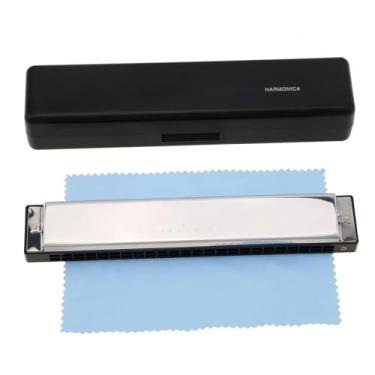 Imagem de Gaita profissional de aço inoxidável com chave C de 24 furos para iniciantes ou amantes