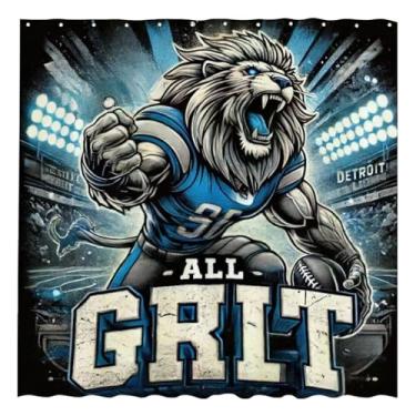 Imagem de Funnytree Cortina de chuveiro Fierce Lion Player luzes de estádio de futebol decoração de banheiro tecido impermeável durável fácil de cuidar lavável 182 cm x 182 cm (ganchos não incluídos) SC00544