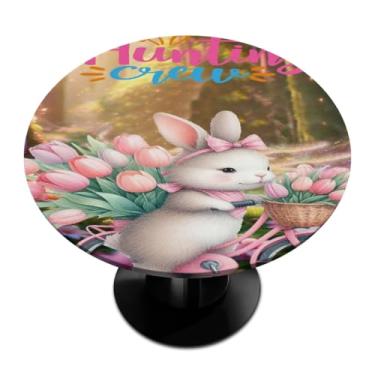 Imagem de hongjinglin Toalha de mesa redonda com borda elástica de Páscoa, toalha de mesa redonda limpável para ambientes internos e externos, pátio, jantar, cozinha, festival, decoração para mesas de 114 a 127