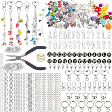 Imagem de foci cozi 195 peças de chaveiro de brilho labial kit de pingentes para adultos, berloques para fabricação de chaveiros de joias, kit de fabricação de pulseiras de berloques