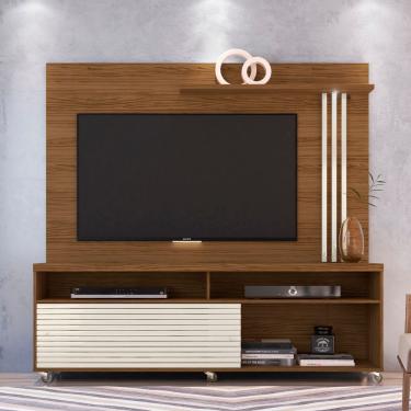 Imagem de Estante De Tv 65 Pol 182cm Com Rodízio Para Sala Nerion M20 - D'rossi Naturale(fosco)-off White(brilho)