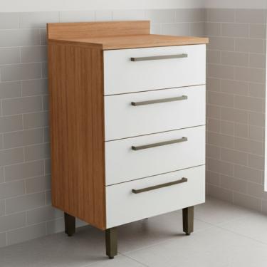 Imagem de Balcão Gabinete De Cozinha 4 Gavetas Com Tampo Grécia Madeirado/off White