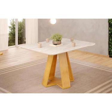 Imagem de Mesa P- Cozinha Kiara C- Tampo Madeirado C- Vidro Curvo 120x90cm Cedro-quartzo - Dj Móveis