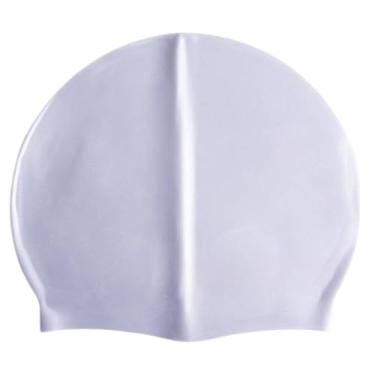 Imagem de Touca de Natação Impermeável，Touca para Natação de Silicone Impermeável Swimmer Lisa Adulta Juvenil(Prata)