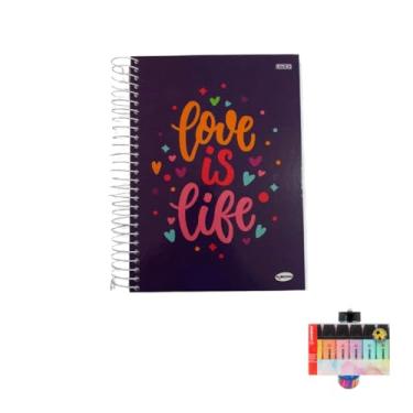 Imagem de Kit Caderno Feminino 20 Matérias Capa Dura 400 Folhas + Caneta Esferográfica 24 Unidades + Marca Texto Estojo 06 Cores