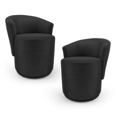 Imagem de Kit 02 Poltronas Orgânicas Living Mavi Fixa Veludo Preto - Desk Design