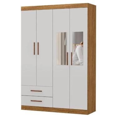 Imagem de Guarda Roupa Solteiro Hercules 4 Portas 2 Gavetas Com Espelho Carioca Moveis Cinamomo-off White