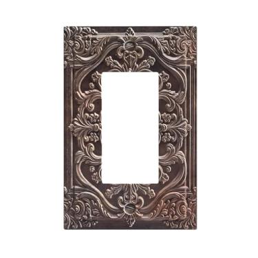 Imagem de Thsanju Capas de tomada única para interruptores de luz, decorativas, vintage, envelhecido, marrom escuro, 3D, floral, em relevo, 1 gangue, Gfci, placa de interruptor para decoração de quarto e casa