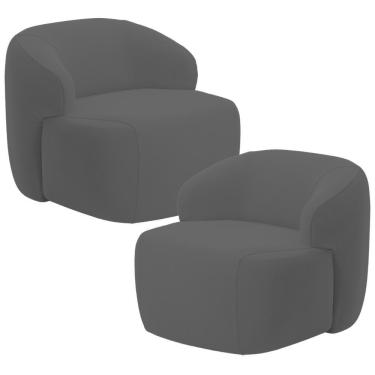 Imagem de Kit 02 Poltronas Decorativa Fixa Orgânica Para Sala Living Barolo L06 Veludo Grafite - Lyam Decor